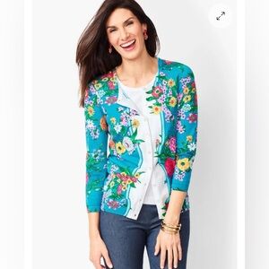 Talbots Turquoise Floral Luxury Garden Cardigan NWT small